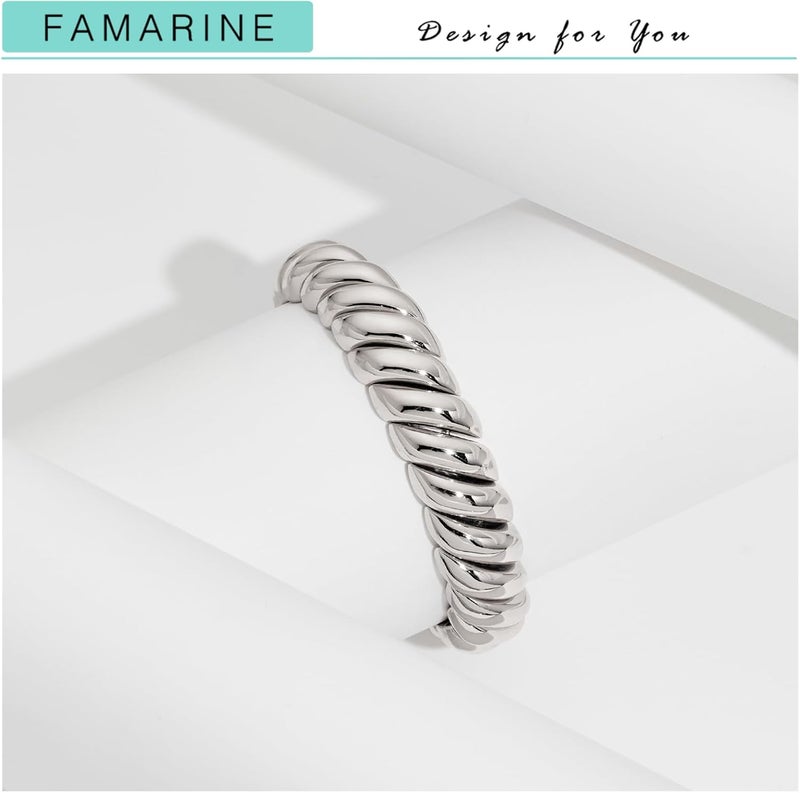 FAMARINE Gold Silver Chunky Bangle Bracelet for Women Men - Image 5